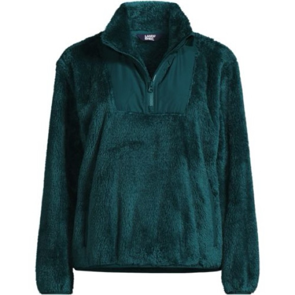 Lands' End Teal Sherpa Quarter-Zip Sweatshirt